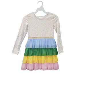 Hanna Andersson Girls 8 Long Sleeve Rainbow Ruffle Dress Gold Polka Dots 2448